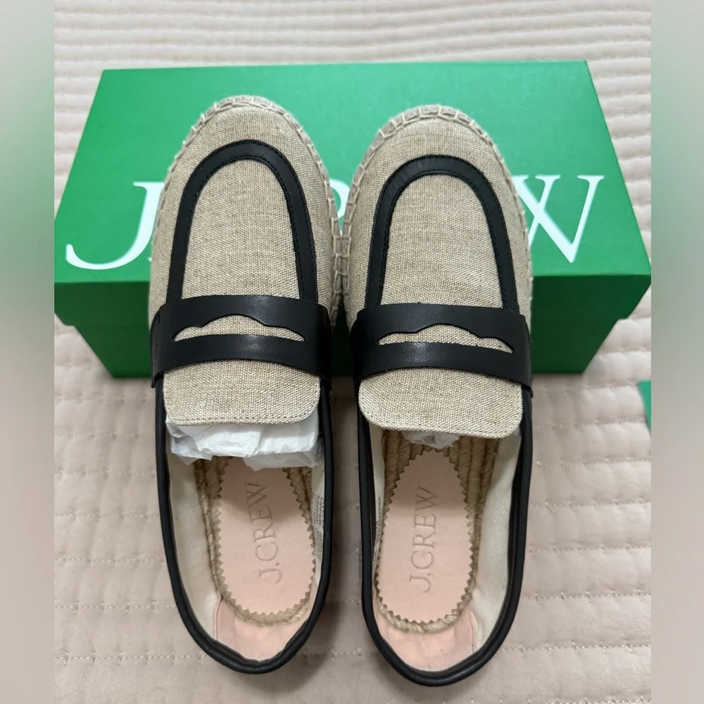 J. Crew Made-in-Spain loafer espadrilles in linen blend and leather style# CA013 - Picture 8 of 12